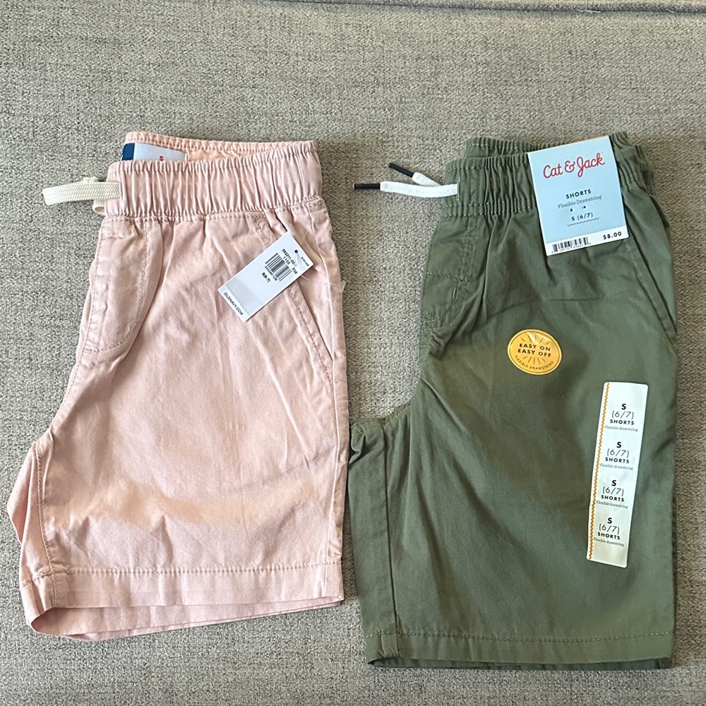 Cat & Jack Kids' Olive Green Shorts/Old Navy Pink Shorts Size 6-7 Small